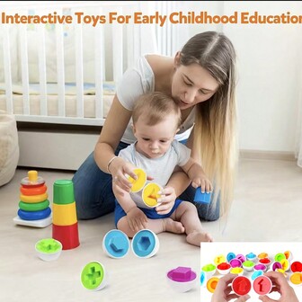 12入組形狀拼配蛋，專為智慧兒童設計，可互相拼配，是完美的男女孩禮物，教育益智玩具，學生文具，學校用品