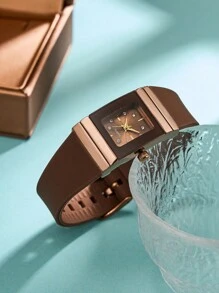 1 Đồng hồ thạch anh dây silicon dành cho nữ, & Dây đeo silicon cá nhân hóa, Thích hợp để trang trí hàng ngày - Cà phê nâu - Xem 3
