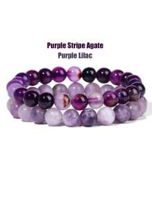 YAUKIA 2入組女士手鍊天然石手鍊組玛瑙8mm珠子手鐲，男士珠寶醫療治療青金石水晶手鍊