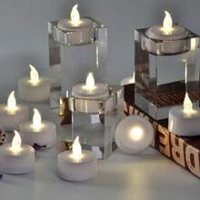 200/100/50pcs Flameless Tea Lights Warm White Lighting Included CR2032 Battery Last More Than 200+Hours Flickering Fake Tealights For Holiday Decoration, Birthday Party Decoration, Prayer Blessing, Wedding Decoration And Other Scenes. - 暖白-100支裝 - 查看 6