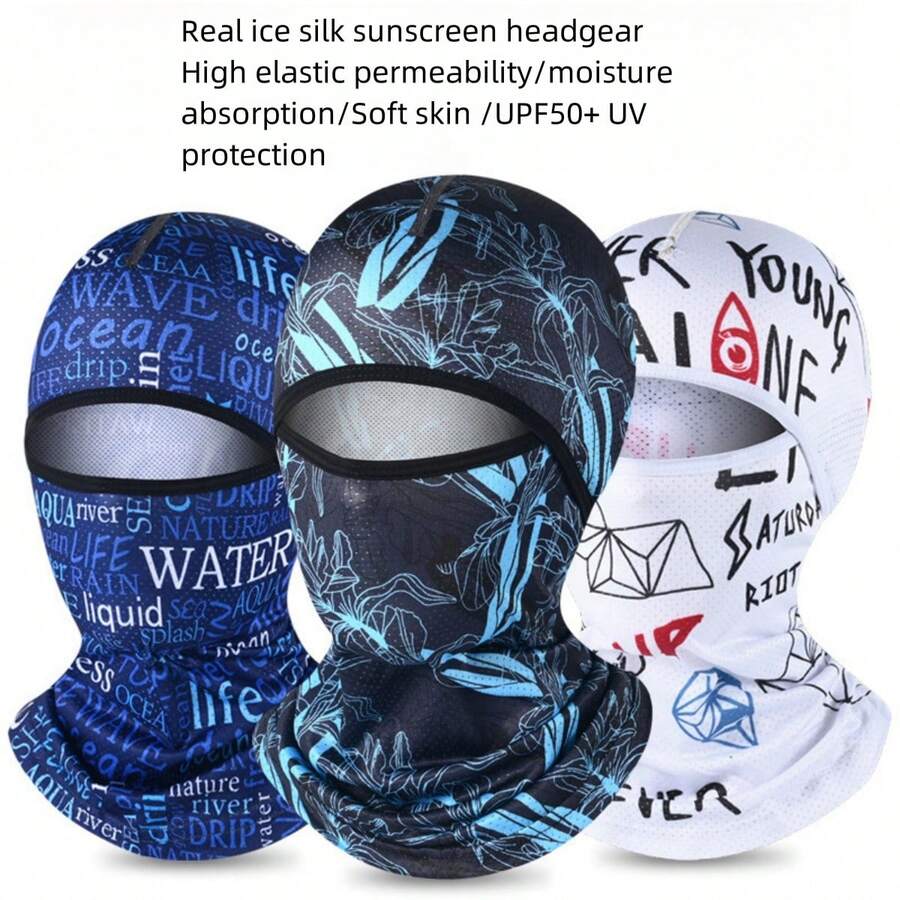 1pc Summer Sun Protection Headwear For Men & Women, Ice Silk Printed Outdoor Anti-UV Motorcycle Riding Face Mask Ski Mask