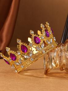 1 件时尚新娘皇冠，采用合金制成，镶有水钻 - 适合婚礼、生日和蛋糕装饰 - 仿金 - 查看 24