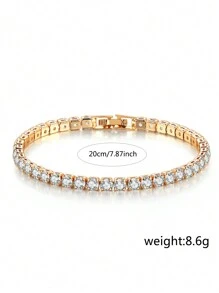 Tkool 1pc Hip Hop Style Gold Plated Rhinestone Studded Bracelet, Sparkling Unisex Bracelet With Micro Zirconia Inlaid - Yellow Gold - View 4