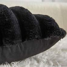 1pc Solid Color Cushion Cover (Pillow Insert Not Included), Soft Faux Fur Large Striped Decorative Pillow Sham, Suitable For Living Room Sofa - Black - View 4