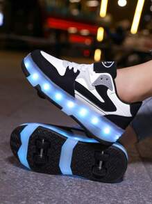 Light Up Shoes With 7 Colorful Led Lights, Rechargeable, Running Horse Light, Blinking Buckle, For Students Two Wheel Roller Skate Shoes,4 Wheels Stable, Rechargeable Light-Up Roller Shoes With 12 Modes
