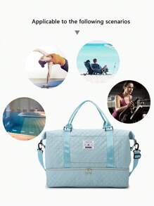 Túi du lịch gấp gọn, có thể mở rộng, chống thấm nước, bền chắc, dùng cho cuối tuần/qua đêm, túi tập gym, túi xách tay, ba lô đi học, màu xanh hồ. - Màu xanh nhạt - Xem 6