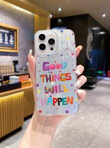 English Letter Feather Gauze Shell Anti-Drop And Dirt-Resistant Mobile Phone Protective Shell Compatible With Apple/Samsung/Oppo/Vivo/Redmi/Infinix/Realme - Silver - View 1