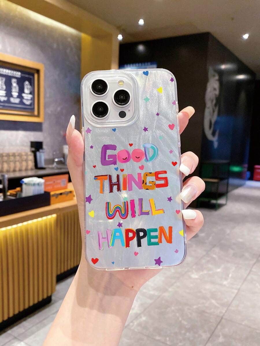 English Letter Feather Gauze Shell Anti-Drop And Dirt-Resistant Mobile Phone Protective Shell Compatible With Apple/Samsung/Oppo/Vivo/Redmi/Infinix/Realme - Silver - View 1