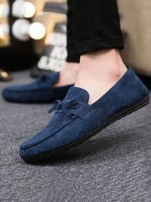 男士時尚英式啞光帆布滑步鞋，透氣柔軟底面步鞋 - 藍色 - 查看 3