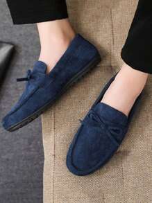 男士時尚英式啞光帆布滑步鞋，透氣柔軟底面步鞋 - 藍色 - 查看 2