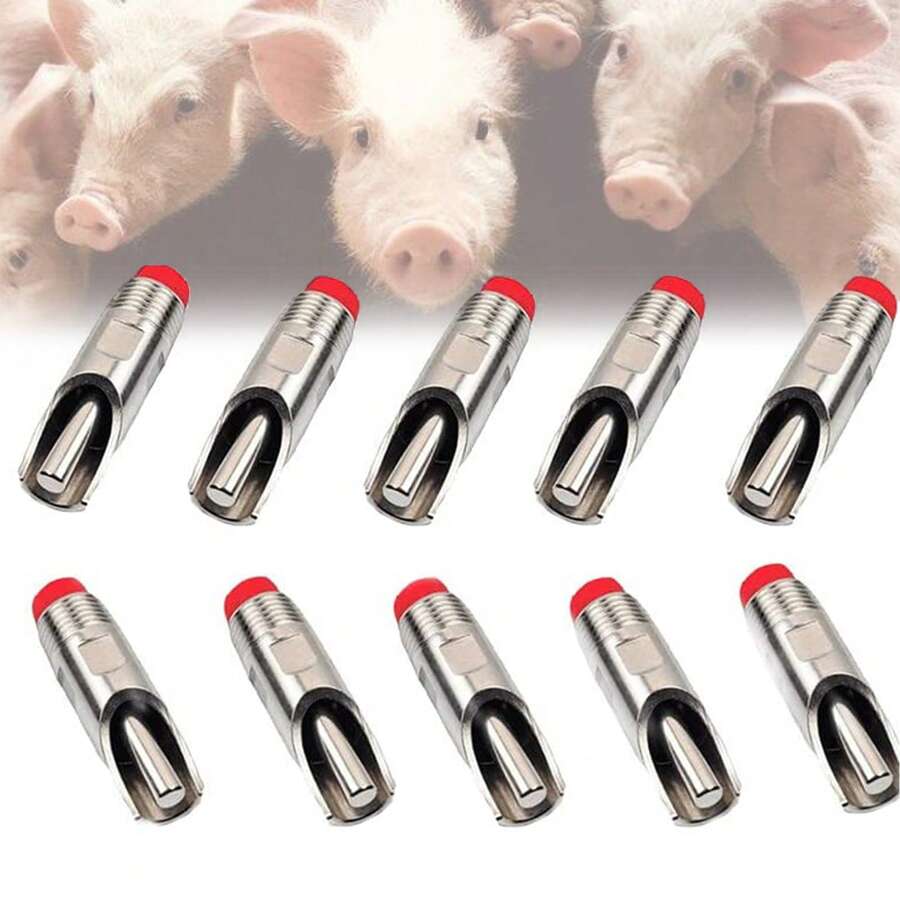 10Pcs Bebedero Chupón para Cerdo, Bebedero de Pezón de Acero Inoxidable, Riego Automático de Cerdo con Filtro para Cerdos, Alimentador ,Automático de Agua Waterer Feeder, Adecuado para Cerdos, Ovejas - Plateado - Ver 1