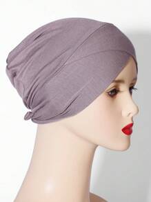 1件装纯色/彩色穆斯林女士原创设计头巾，四季交叉式睡帽 - 彩色 - 查看 19