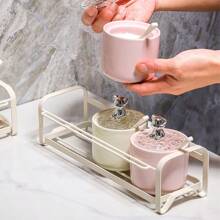 陶瓷調味罐套裝（米色調），適用於廚房和餐桌，帶有儲物架的調味罐（味素、辣椒和鹽），可用於家庭廚房、烹飪、調味、香料、蒜頭、鹽、組織、聚會、房間裝飾。