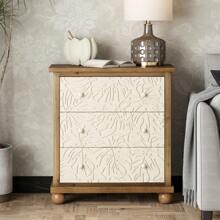 COZAYH鄉村風格3抽屜櫥櫃，帶有雕花葉紋，復古法式鄉村床頭櫃，適用於臥室、客廳，全套安裝，白色和棕色磨砂處理 - 白色和棕色 - 查看 8