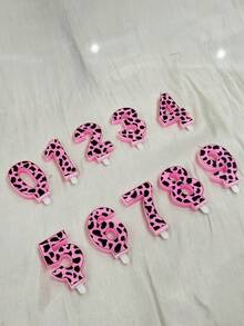 1pc Pink Leopard Print Number 0-9 Birthday Anniversary Party Cake Decoration Candle - Pink - View 5