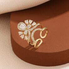 1pc Minimalist Elegant Cubic Zirconia Crown & Water Drop Fashion Nail Ring For Women, Suitable For Daily Wear And Gift