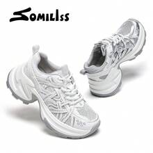 Somiliss Women's Sporty Anti-Slip Breathable Summer Shoes, Silver Front Tie Ultra-Fiber Leather Mesh Running Shoes, Classic And Fashionable 6cm Heel Height Low Vamp Outdoor Walking Shoes - White - View 10