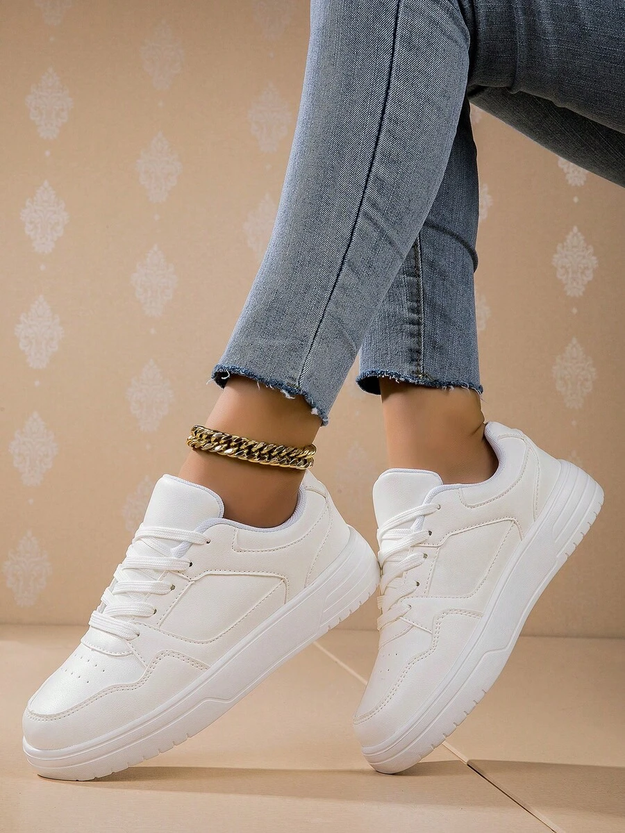 Sneaker estivi casual da donna per attività sportive all'aperto, scarpe da skate bianche leggere e traspiranti - Bianco - Visualizzare 1