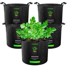 VIVOSUN 5-Pack Grow Bags, 300g Thickened Non-Woven Fabric Heavy Duty Garden Planting Pots With Handles, For Vegetables, Flowers And Fruits, Indoor Outdoor Growing, Black