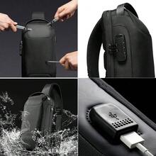 帶充電線的男士商務硬殼胸包，可充電USB端口，適用於室外騎行、通勤、日常使用的單肩包、郵差包、旅行、通勤、側背包、度假必備、輕便手提包、捆背包 - 迷彩色 - 查看 3