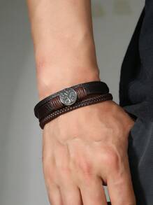 1pc Simple Punk Rock Style Tree Of Life Leather Bracelet For Men - Bracelet - View 5