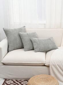 1pc Corduroy Pillowcase Or Lumbar Pillowcase - Grey - View 3