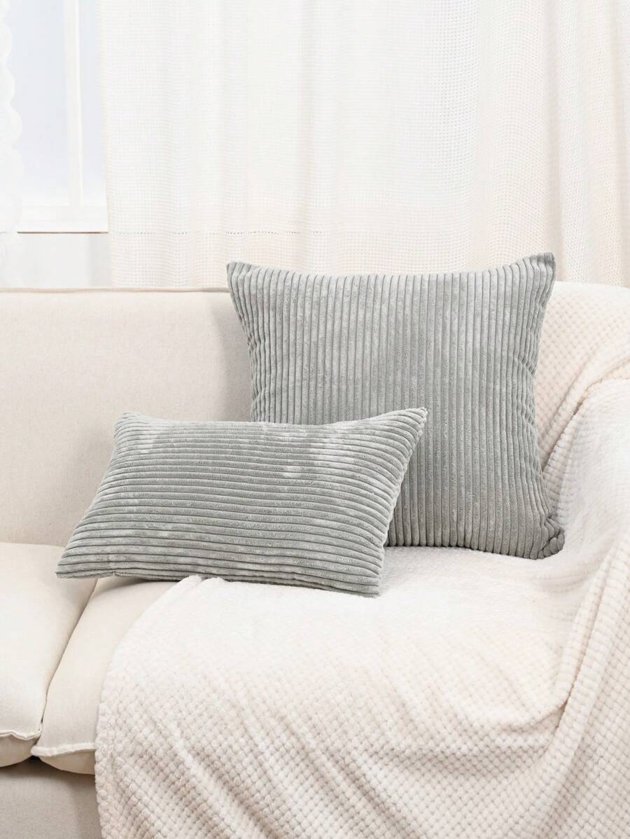 1pc Corduroy Pillowcase Or Lumbar Pillowcase - Grey - View 1