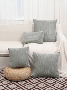 1pc Corduroy Pillowcase Or Lumbar Pillowcase - Grey - View 6