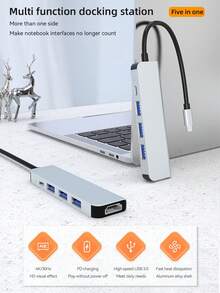 DANYCASE Hub USB C 5 en 1 con estación de acoplamiento 4K@30Hz, compatible con HDTV, USB 3.0, 2.0, carga PD87W para Huawei y Samsung - 5 en 1 - Ver 8