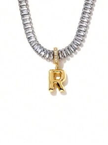 1pc European And American Style Copper Inlaid Cubic Zirconia Quartz Letter Pendant Fashionable All-Match Necklace Accessory - Multicolor - View 22