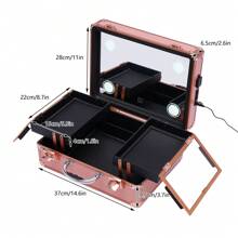 Makeup Case 2-Tier Cosmetic Organizer Box With Lights Mirror Customized Dividers Large (Rose Gold)