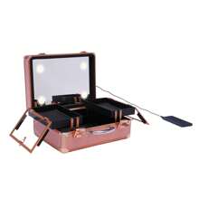Makeup Case 2-Tier Cosmetic Organizer Box With Lights Mirror Customized Dividers Large (Rose Gold)