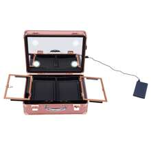 Makeup Case 2-Tier Cosmetic Organizer Box With Lights Mirror Customized Dividers Large (Rose Gold)