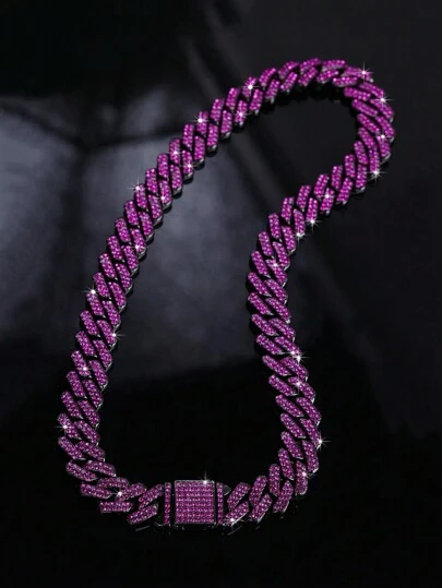 1 pieza Collar de cristal morado, adecuado para adolescentes, hombres y mujeres, 154mm, collar clásico de hip-hop, accesorio para fiesta de rock en discoteca