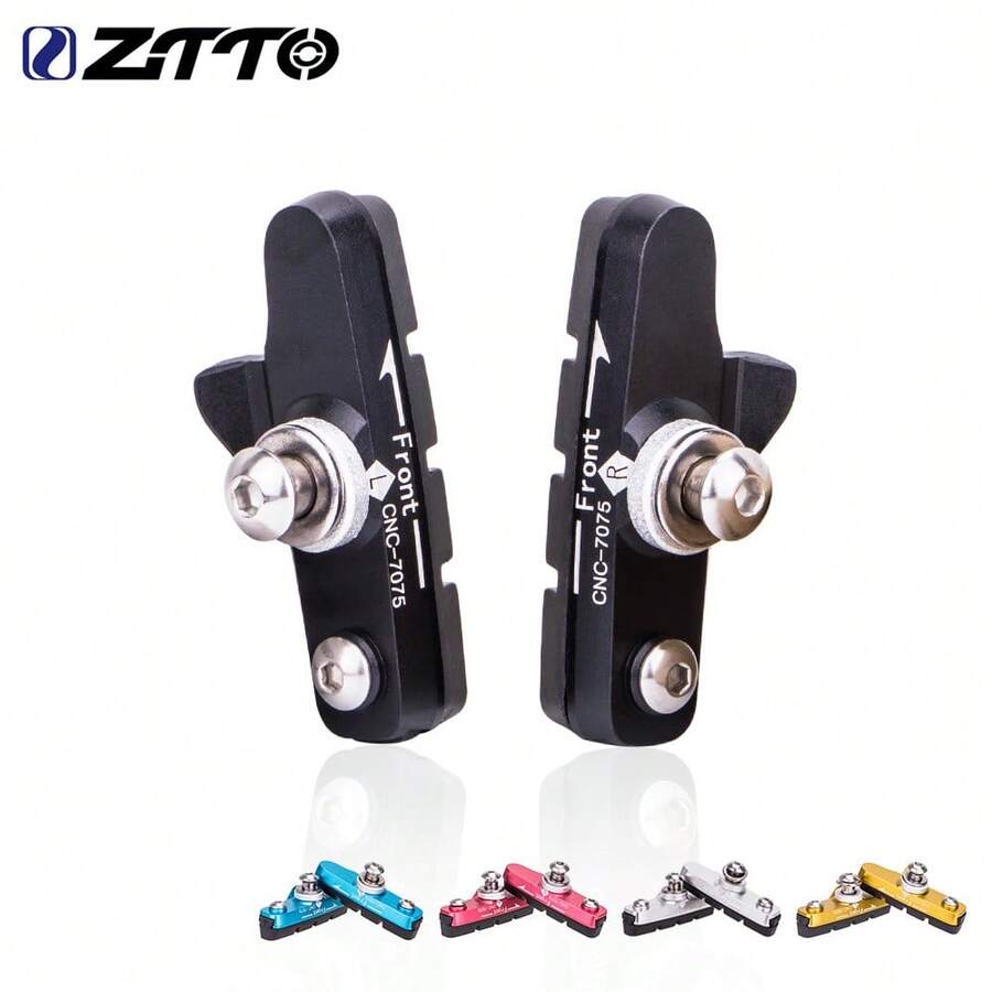 Pastillas de freno de goma ZTTO para bicicletas de carretera, pastillas de goma reemplazables con bloques de concha de CNC para frenos C en llantas de aleación de aluminio con rueda de fricción - Multicolor - Ver 1