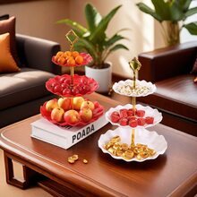 Multi-Layered Birthday Party Dessert Display Stand For Living Room Coffee Table, Household Dried Fruit & Snack Tray, Candy Plate With 3 Layers - White - View 5