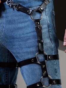 1Set Men's Adjustable Gothic Leg Harness Belt For Leg Safety Sexy - Black - View 3