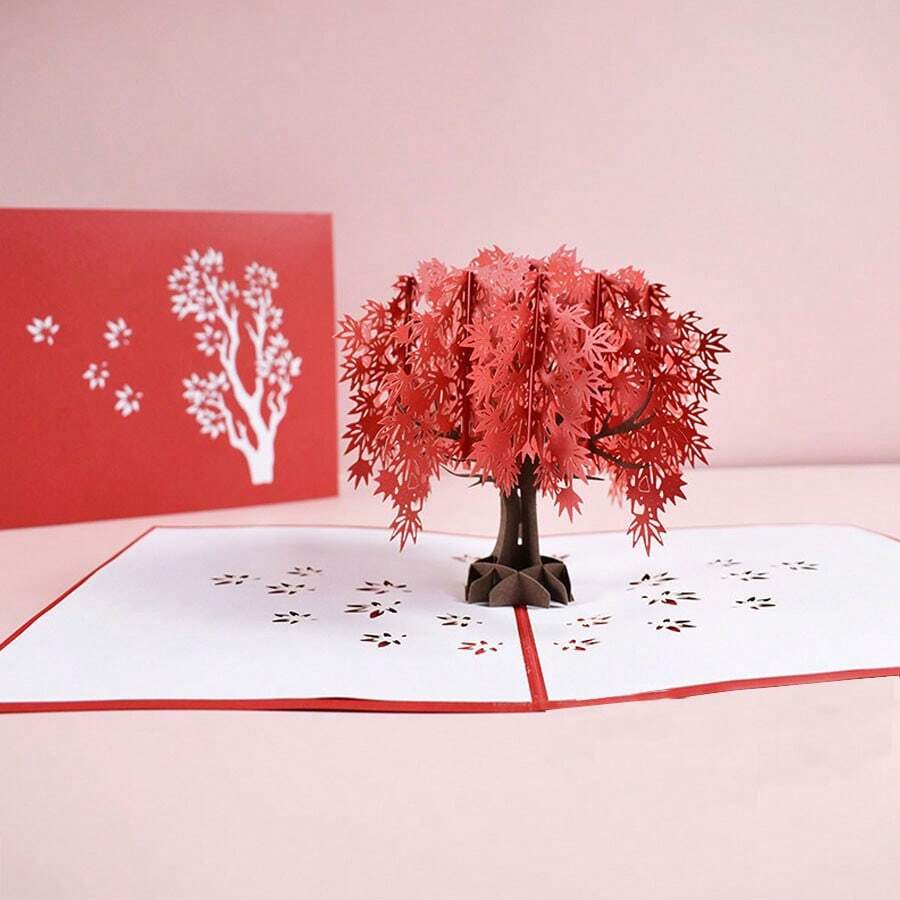 3D Rose Bouquet And Cherry Blossom Couple Greeting Card, Handmade Love