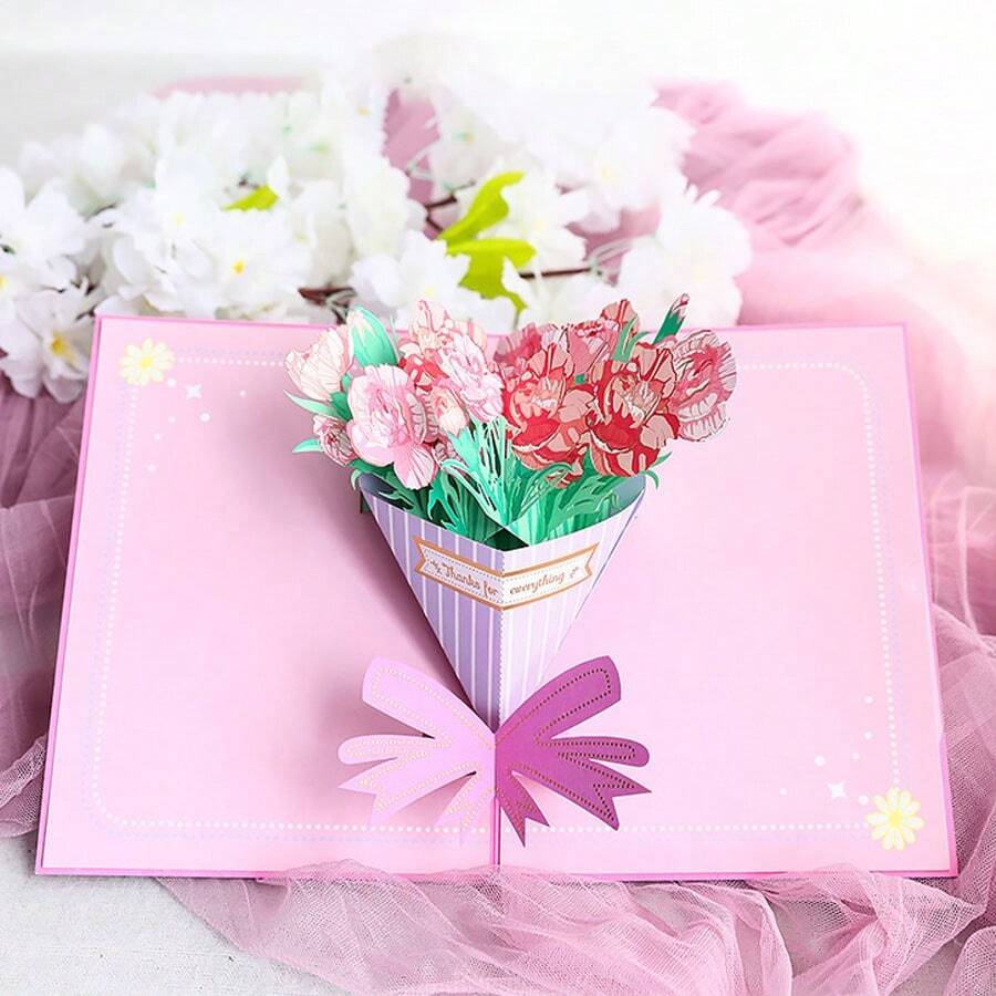 3D Rose Bouquet And Cherry Blossom Couple Greeting Card, Handmade Love