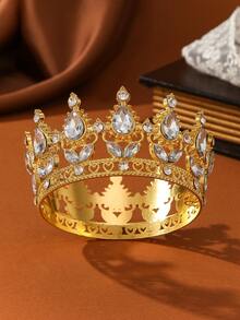 1 件时尚新娘皇冠，采用合金制成，镶有水钻 - 适合婚礼、生日和蛋糕装饰 - 仿金 - 查看 11