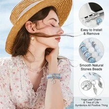 波西米亚地图天然石手链串珠表带兼容 Series 9 8 7 6 5 4 3 2 1，适合女性，手工弹性串珠表带适用于 表带 38 毫米 40 毫米 41 毫米 42 毫米 44 毫米 45 毫米 49 毫米，兼容 女式表带 - CG/306 - 查看 7