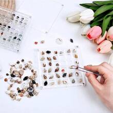 Pudełko z akrylową magnetyczną muszlą, muszle o wysokiej przezroczystości, biżuteria, pudełko do przechowywania biżuterii do paznokci, gablota z okazami kwiatów i traw, siatki 36/64/100 Małe pudełko do przechowywania rękodzieła (36 siatek)