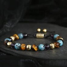 8mm Colorful Natural Stone Beaded Bracelet For Men Stress Relief Tiger Eye Bangle Adjustable