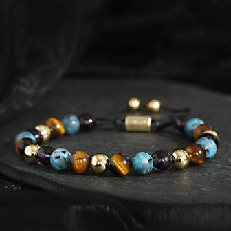 8 mm färgglad natursten pärlarmband för män Stressreducering Tiger Eye armring justerbar