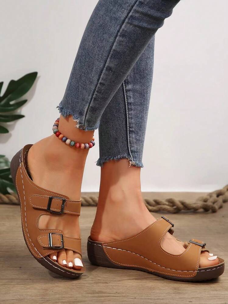 2024 New Flat Bottom Breathable Lightweight Comfortable Women's Sandals Slippers, Plus Size Available, Autumn - Brown - View 5