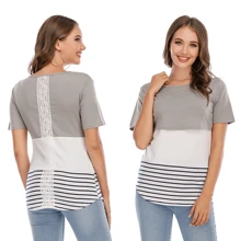 Blusa De Lactancia Y Embarazo Manga Corto De Algodón Cómodo - Gris - Ver 2