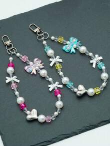 1pc Bow Pearl Beaded Decor Chain For Bags, Phones, Keychains - Bow - View 6