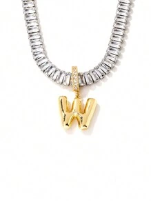 1pc European And American Style Copper Inlaid Cubic Zirconia Quartz Letter Pendant Fashionable All-Match Necklace Accessory - Multicolor - View 11