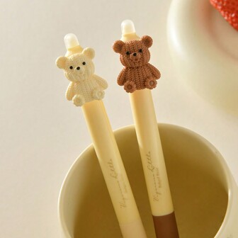 2pcs Cheese Teddy Bear 0.5mm Erasable Gel Pen, Random Color Back To School
