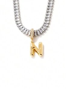 1pc European And American Style Copper Inlaid Cubic Zirconia Quartz Letter Pendant Fashionable All-Match Necklace Accessory - Multicolor - View 23